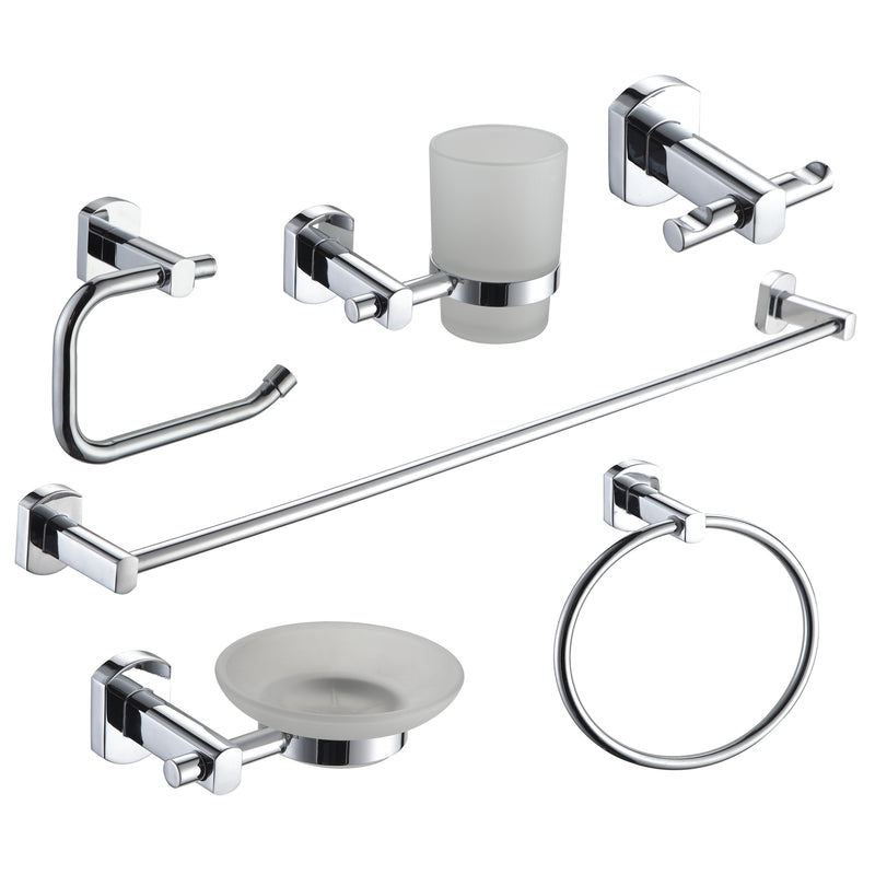 Modern Bathroom Accessories Complete Set | Chrome 6 Pieces | BA1100