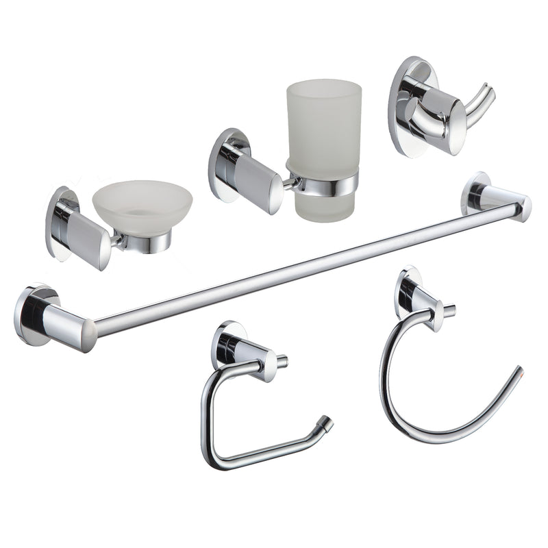 Modern Bathroom Accessories Complete Set | Chrome 6 Pieces | BA1300